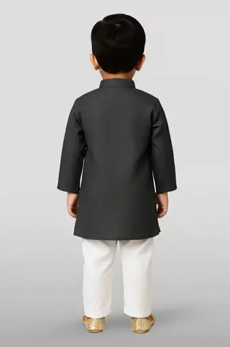 black cotton printed kurta set with white pyjama - diwali special