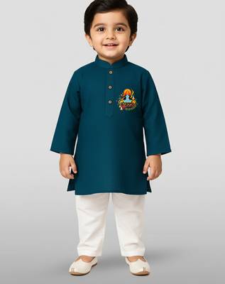 blue cotton printed kurta set with white pyjama - diwali special 1