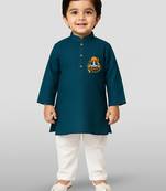 blue cotton printed kurta set with white pyjama - diwali special