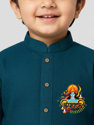 blue cotton printed kurta set with white pyjama - diwali special 2