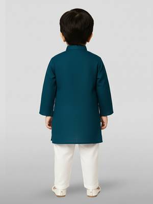 blue cotton printed kurta set with white pyjama - diwali special 3