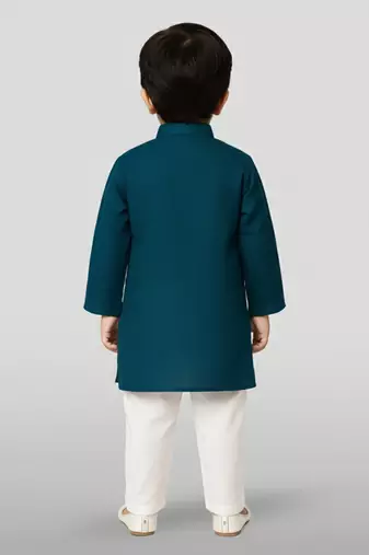 blue cotton printed kurta set with white pyjama - diwali special