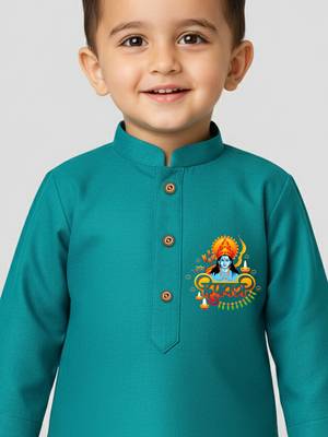light blue cotton printed kurta set with white pyjama - diwali special 2