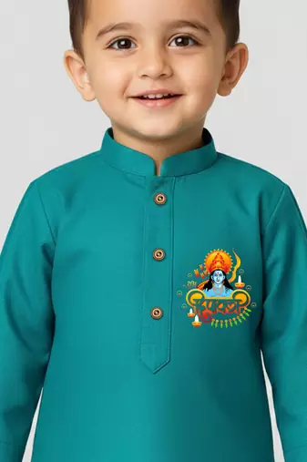 light blue cotton printed kurta set with white pyjama - diwali special