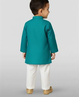light blue cotton printed kurta set with white pyjama - diwali special 3