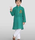 green cotton printed kurta set with white pyjama - diwali special