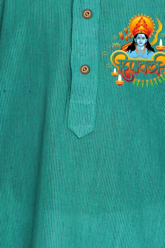 green cotton printed kurta set with white pyjama - diwali special