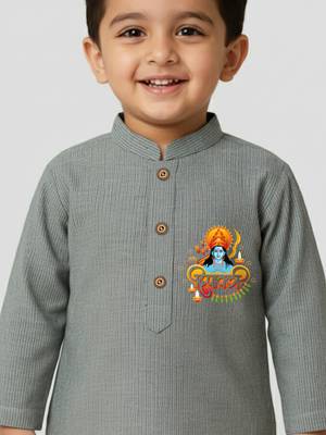grey cotton printed kurta set with white pyjama - diwali special 2