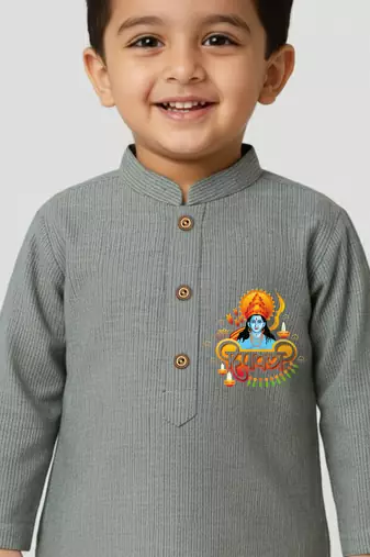 grey cotton printed kurta set with white pyjama - diwali special