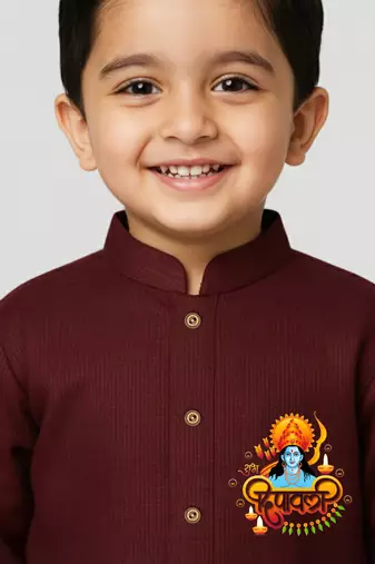 maroon cotton printed kurta set with white pyjama - diwali special