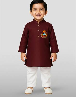maroon cotton printed kurta set with white pyjama - diwali special 3