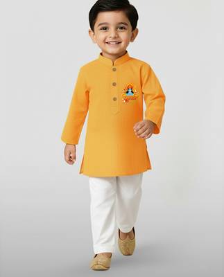 mustard cotton printed kurta set with white pyjama - diwali special 1