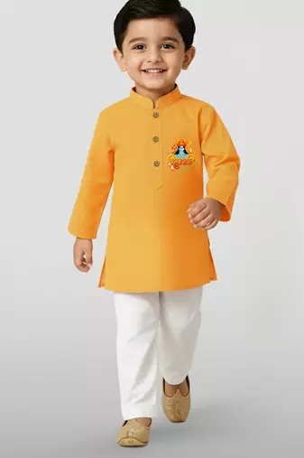 mustard cotton printed kurta set with white pyjama - diwali special