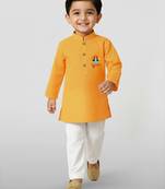 mustard cotton printed kurta set with white pyjama - diwali special