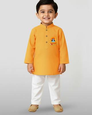 mustard cotton printed kurta set with white pyjama - diwali special 3
