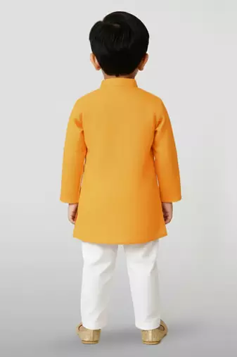 mustard cotton printed kurta set with white pyjama - diwali special