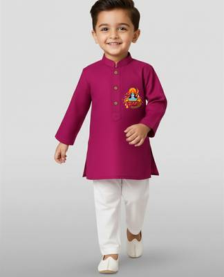 purple cotton printed kurta set with white pyjama - diwali special 1