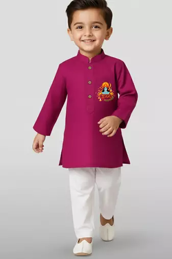 purple cotton printed kurta set with white pyjama - diwali special