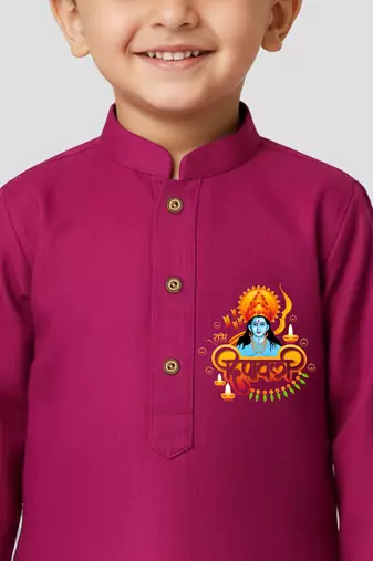 purple cotton printed kurta set with white pyjama - diwali special