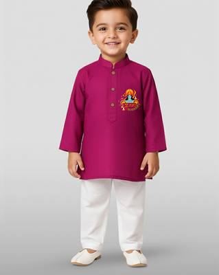 purple cotton printed kurta set with white pyjama - diwali special 3