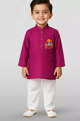 purple cotton printed kurta set with white pyjama - diwali special