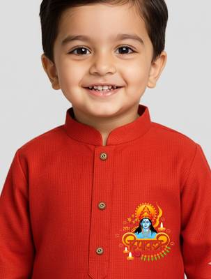 red cotton printed kurta set with white pyjama - diwali special 2