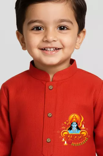 red cotton printed kurta set with white pyjama - diwali special