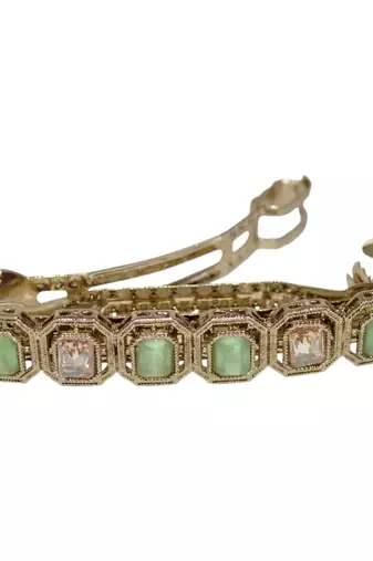 Round and square shape antique gold plated cz and uncut kundan stone 1 hair clip for women and girls