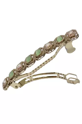 Round and square shape antique gold plated cz and uncut kundan stone 1 hair clip for women and girls