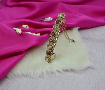 Round & square shape antique gold plated ruby and uncut kundan stone 1 hair clip for women and girls 1