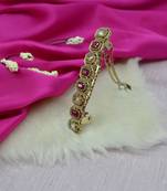 Round & square shape antique gold plated ruby and uncut kundan stone 1 hair clip for women and girls