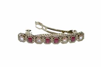 Round & square shape antique gold plated ruby and uncut kundan stone 1 hair clip for women and girls 2