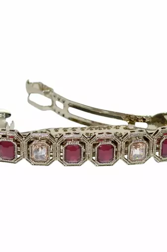 Round & square shape antique gold plated ruby and uncut kundan stone 1 hair clip for women and girls