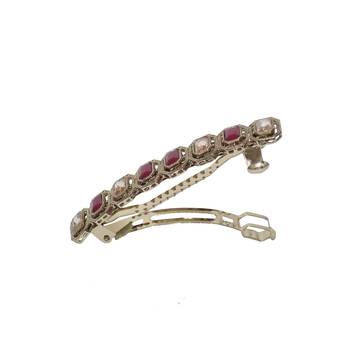 Round & square shape antique gold plated ruby and uncut kundan stone 1 hair clip for women and girls 3
