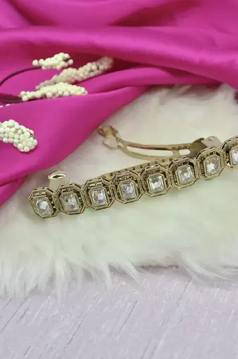 Excellent round & square shape antique gold plated uncut kundan stone 1 hair clip for women & girls