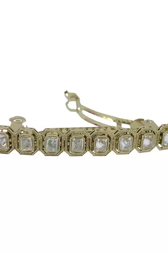 Excellent round & square shape antique gold plated uncut kundan stone 1 hair clip for women & girls