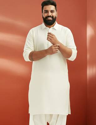 white pathani kurta - viscose casual traditional wear 1