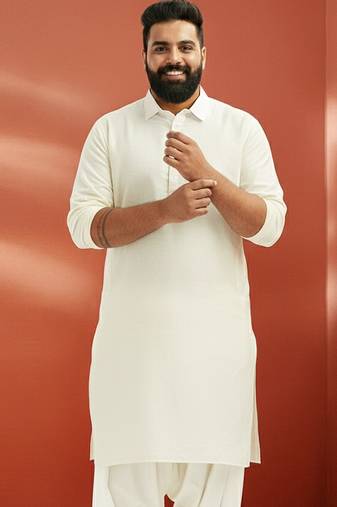 men's white pathani kurta - viscose casual traditional wear
