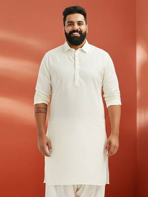 white pathani kurta - viscose casual traditional wear 3