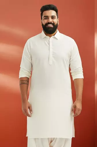 white pathani kurta - viscose casual traditional wear