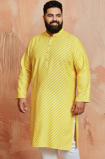 men's yellow lahariya kurta - cotton summer traditional wear