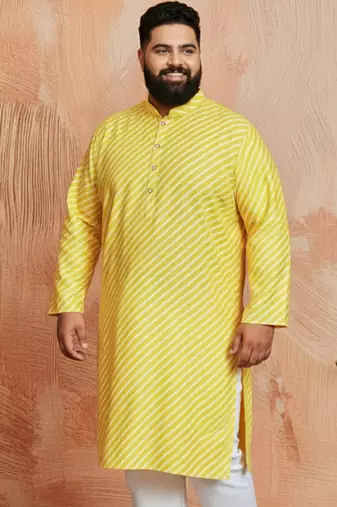 men's yellow lahariya kurta - cotton summer traditional wear