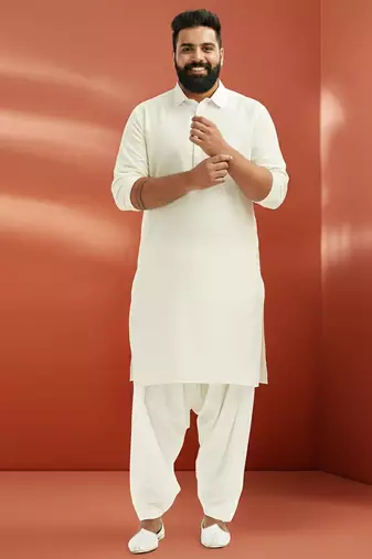 white pathani kurta - viscose casual traditional wear