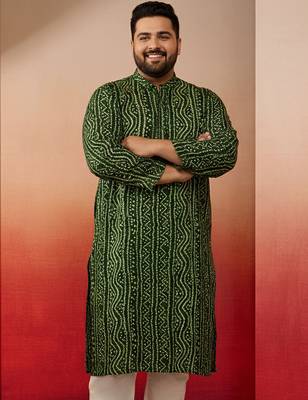 green bandhani kurta - foil print traditional festive 1