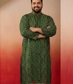 green bandhani kurta - foil print traditional festive