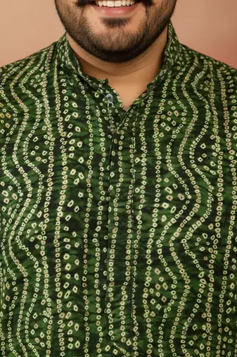 green bandhani kurta - foil print traditional festive