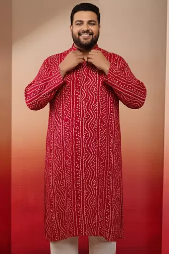 men's falsa bandhani kurta - foil print traditional festive