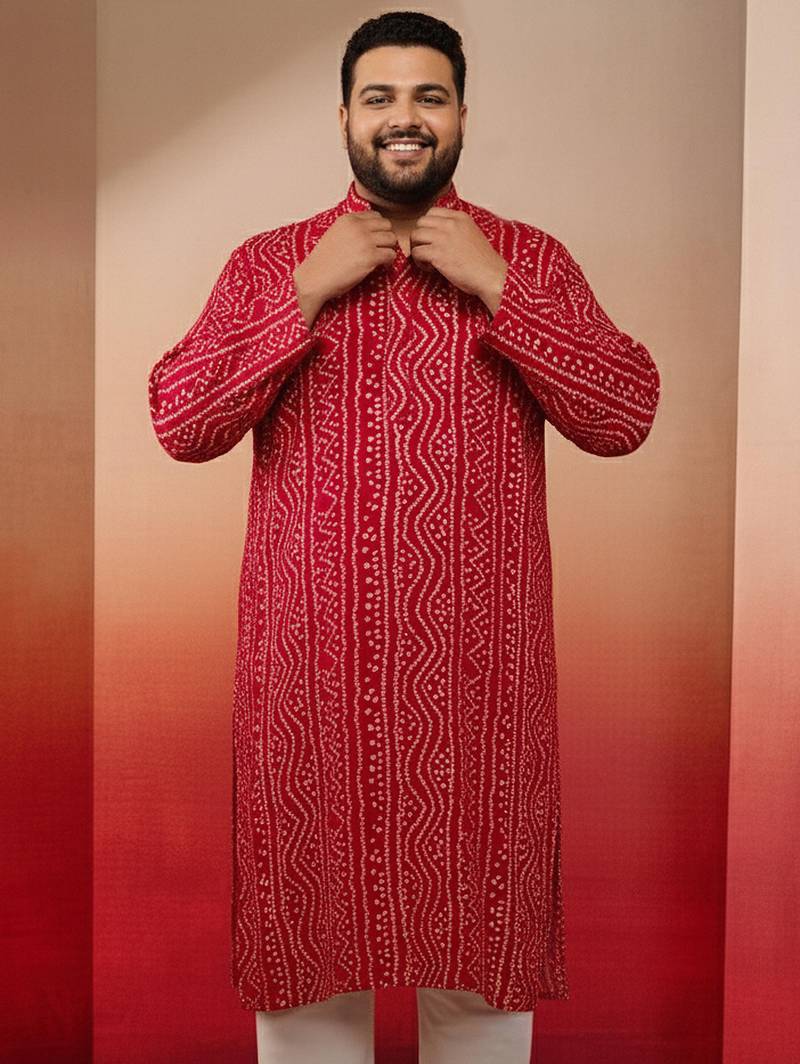 men's falsa bandhani kurta - foil print traditional festive