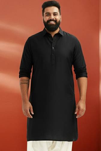 men's black pathani kurta - viscose casual traditional wear