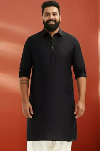 men's black pathani kurta - viscose casual traditional wear